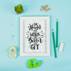 Office Desk With Positive Message On Frame Psd