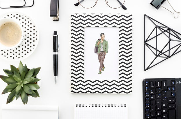 Office Desk With Rectangle Mock-Up And Coffee Psd