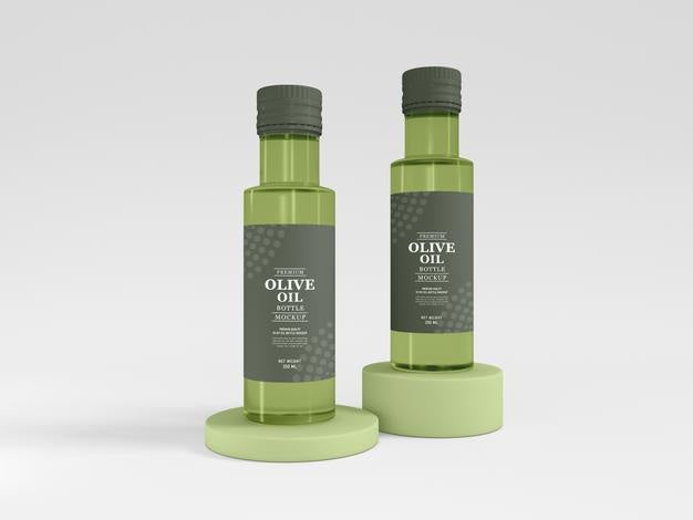 Olive Oil Glass Bottle Packaging Mockup Psd