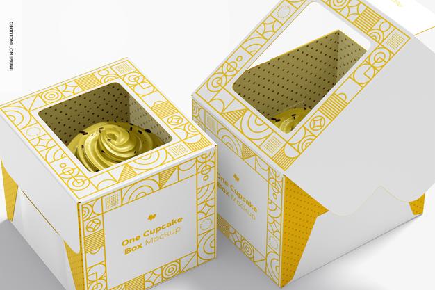 One Cupcake Boxes Mockup, Close Up Psd