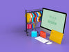 Online Shopping With Computer Mockup Template And Shopping Elements Psd