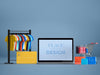 Online Shopping With Laptop Mockup Template And Shopping Elements Psd