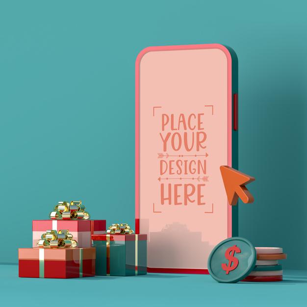 Online Shopping With Mobile And Shopping Elements Mockup Template Psd