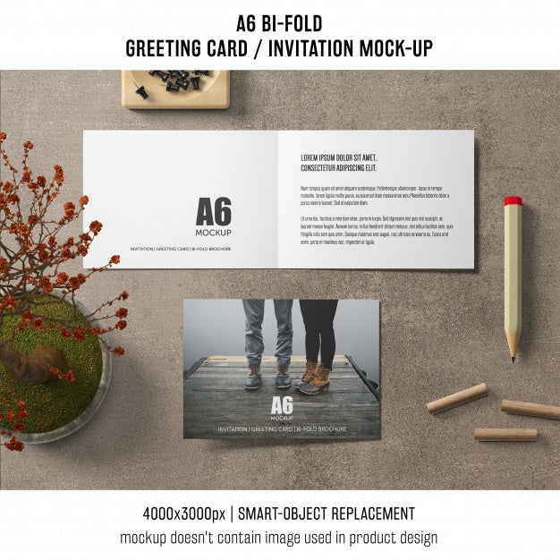 Open A6 Bi-Fold Invitation Card Mockup Psd