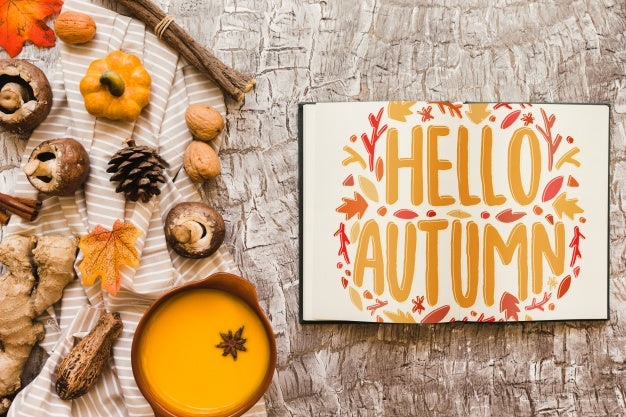 Open Book Mockup With Autumn Concept Psd