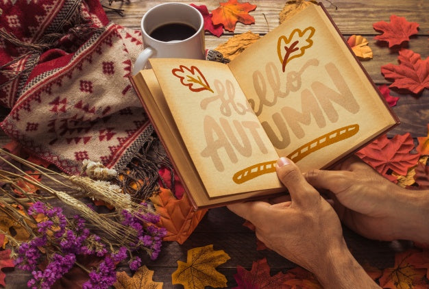 Open Book Mockup With Autumn Concept Psd