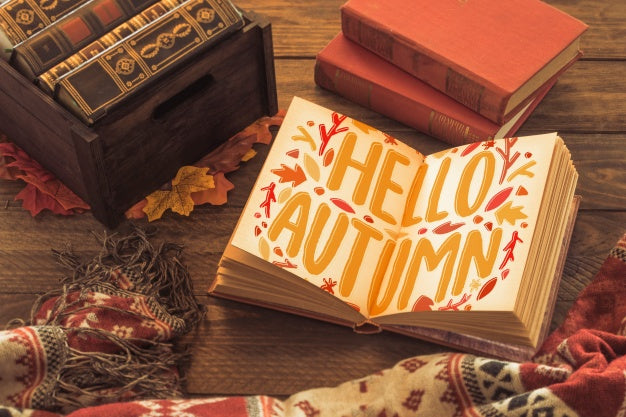 Open Book Mockup With Autumn Concept Psd