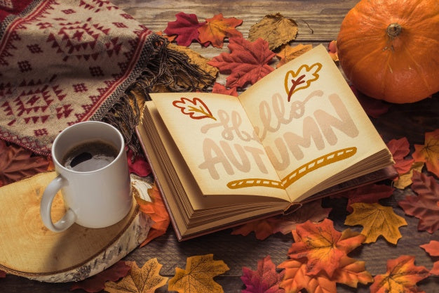 Open Book Mockup With Autumn Concept Psd