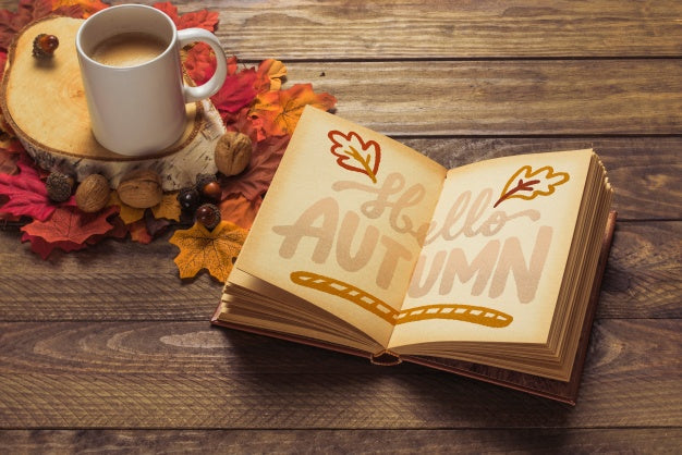 Open Book Mockup With Autumn Concept Psd