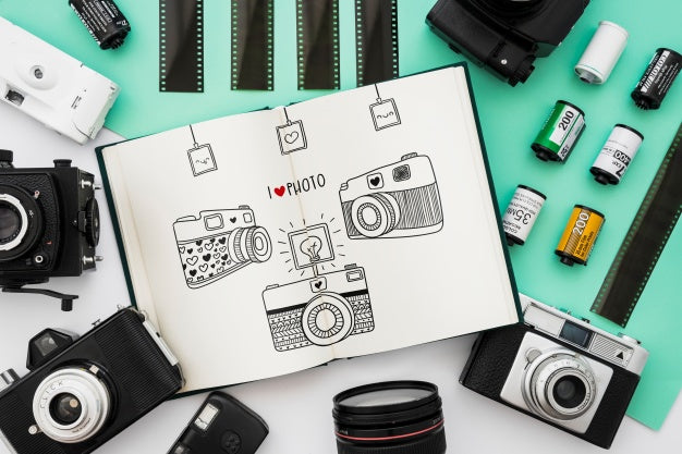 Open Book Mockup With Photography Concept Psd