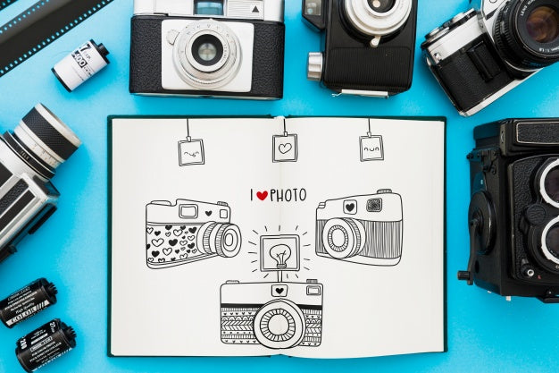 Open Book Mockup With Photography Concept Psd