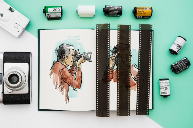 Open Book Mockup With Photography Concept Psd