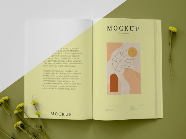 Open Magazine And Plant Assortment Above View Psd