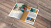 Open Magazine Mockup On Wooden Table Psd