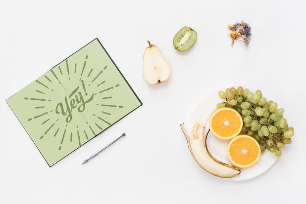 Open Notebook Mockup With Breakfast Concept Psd