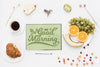 Open Notebook Mockup With Breakfast Concept Psd