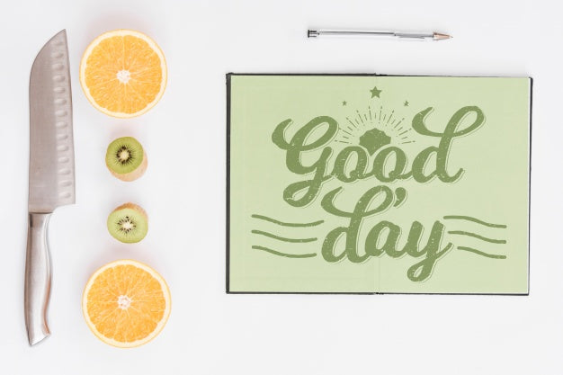 Open Notebook Mockup With Breakfast Concept Psd