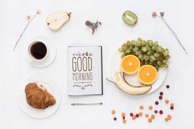 Open Notebook Mockup With Breakfast Concept Psd
