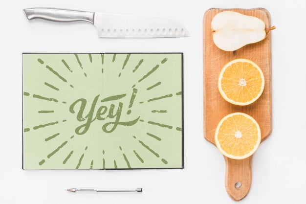 Open Notebook Mockup With Breakfast Concept Psd