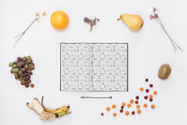 Open Notebook Mockup With Breakfast Concept Psd