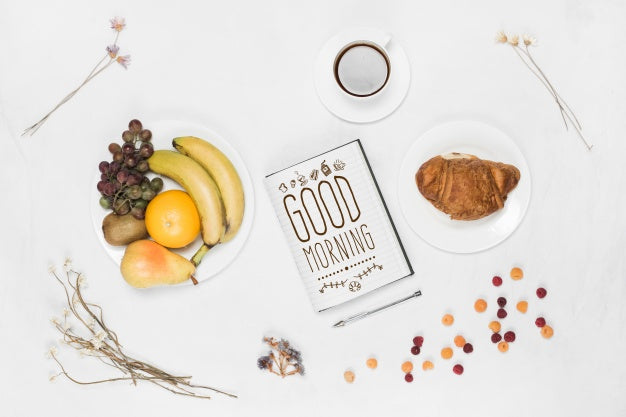 Open Notebook Mockup With Breakfast Concept Psd