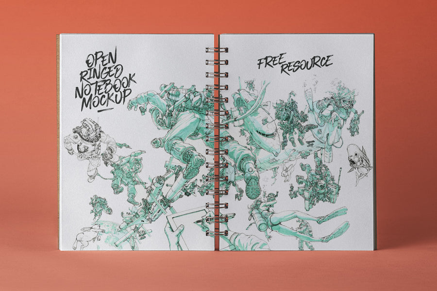 Open Psd Ringed Sketchbook Mockup