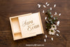 Open Wooden Box Mockup And Flowers Psd