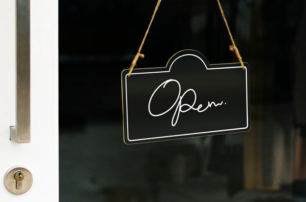 Open, Wooden Door Sign Mockup Psd