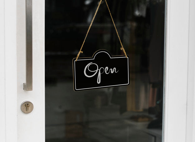 Open, Wooden Door Sign Mockup Psd
