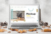 Opened Laptop Mockup On The Table Surrounded By Autumn Decor Psd