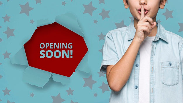 Opening Soon! Young Cute Boy Mock-Up Psd