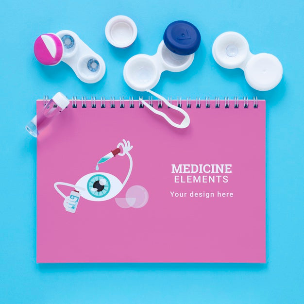 Optics Still Life Arrangement On Blue Background Psd