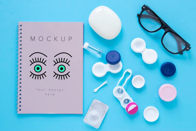 Optics Still Life Arrangement With Notebook Mock-Up Psd