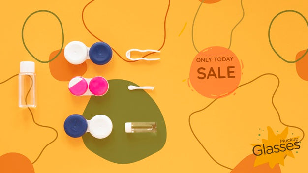 Optics Still Life Composition On Orange Background Psd