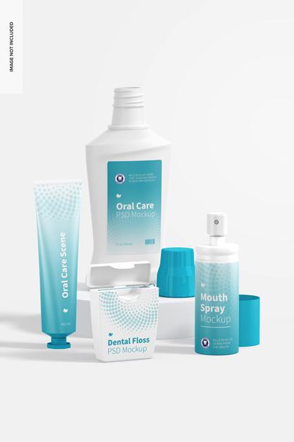 Oral Care Scene Mockup, Leaned Psd