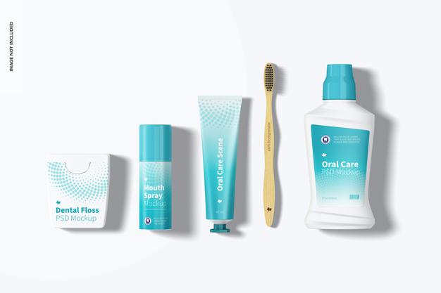 Oral Care Scene Mockup, Top View Psd
