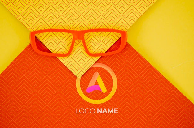 Orange Frame Lens With Company Logo Names Psd