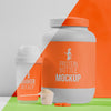 Orange Pills And Protein Powder Gym Mock-Up Concept Psd