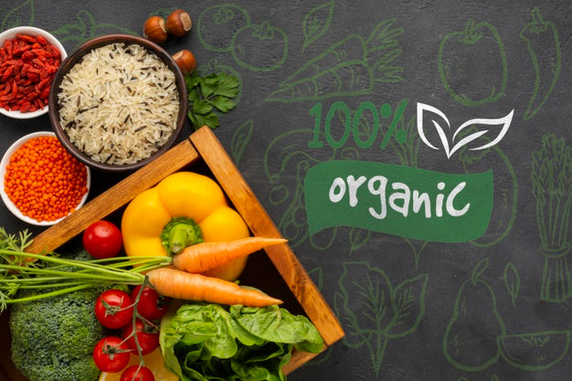 Organic Food Top View On A Grunge Background Psd