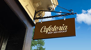 Outdoor Advertising Swinging Shop Sign Mockup Psd