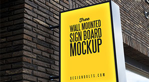 Outdoor Advertising Wall Mounted Sign Board Mockup Psd