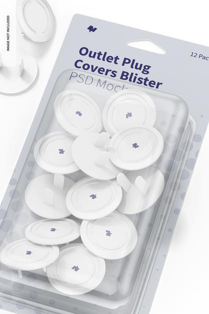Outlet Plug Covers Blister Mockup, Close Up Psd