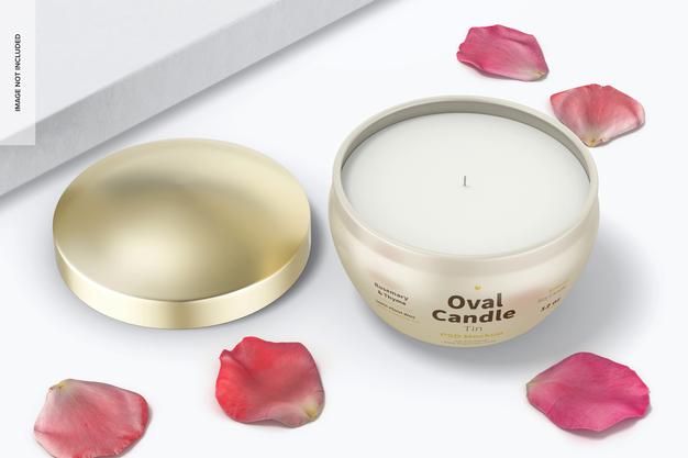 Oval Candle Tin Mockup, Top View Psd