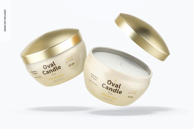 Oval Candle Tins Mockup, Falling Psd