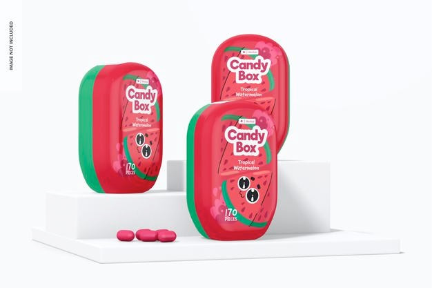 Oval Candy Plastic Boxes Mockup Psd