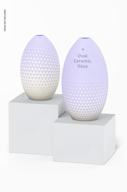 Oval Ceramic Vase Set Mockup, Perspective Psd