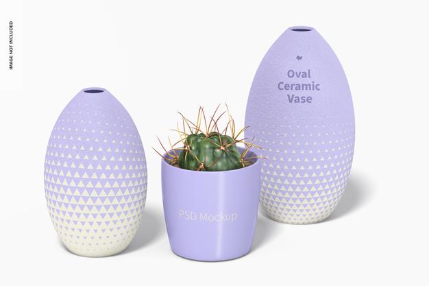 Oval Ceramic Vase Set Mockup Psd