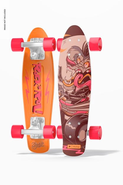 Oval Skateboard Mockup, Front And Back Psd