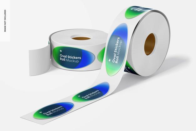 Oval Stickers Rolls Mockup Psd