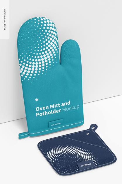 Oven Mitt And Potholder Mockup, Leaned Psd